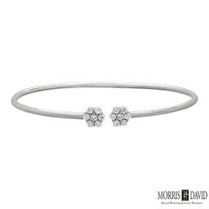 0.52 Carat Natural Diamond Flower Bangle Bracelet 14K White Gold